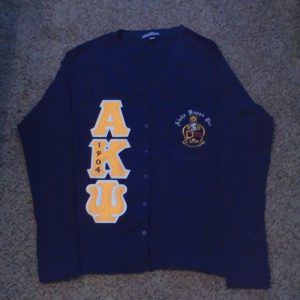 Alpha Kappa Psi Navy Cardigan With Gold/White Letters